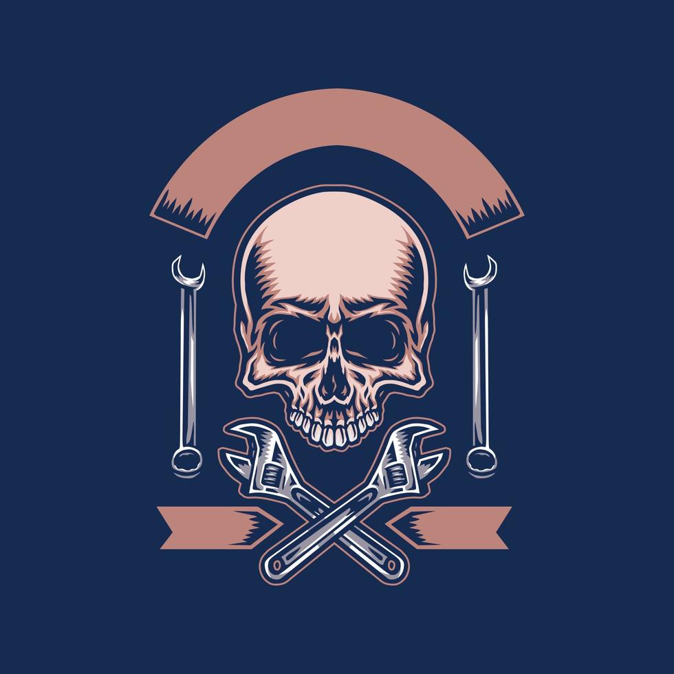 Skull with wrench, isolated on dark background 11573639 Vector Art at