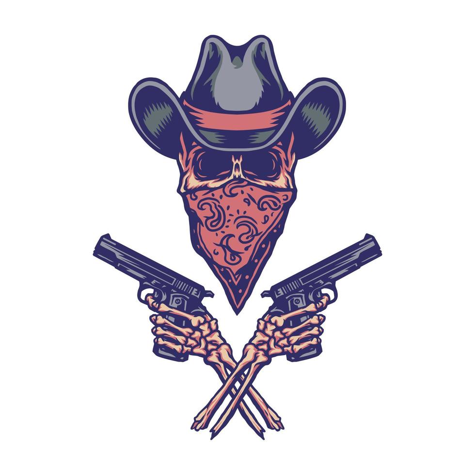Bandit holding gun, hand drawn line with digital color, vector illustration