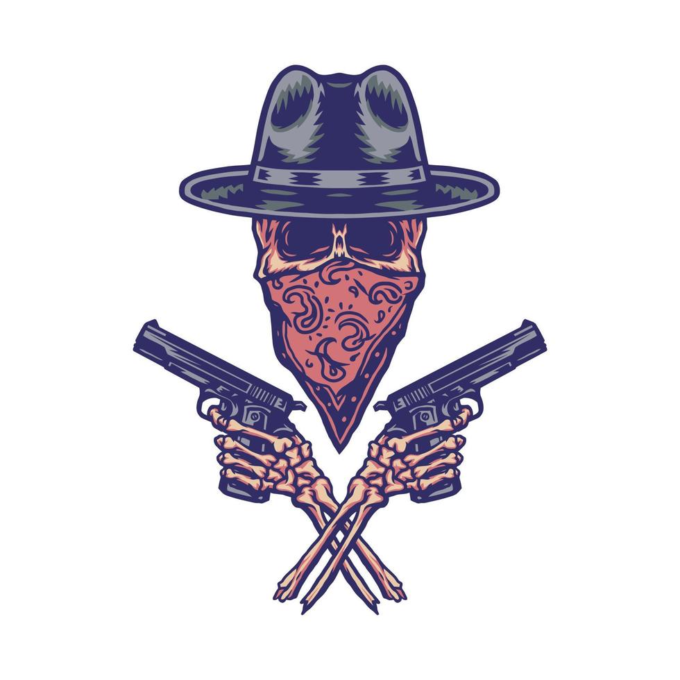 Bandit holding gun, hand drawn line with digital color, vector illustration