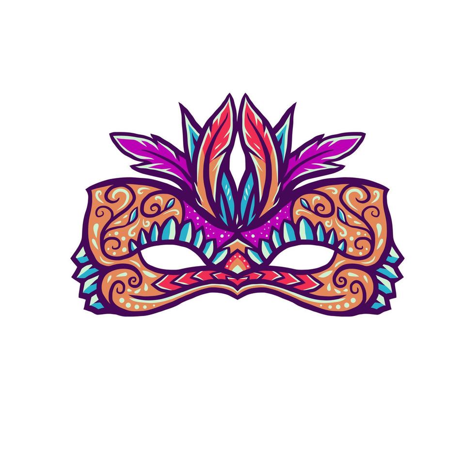 Set of carnival mask, hand drawn line art vector illustration, isolated on a white