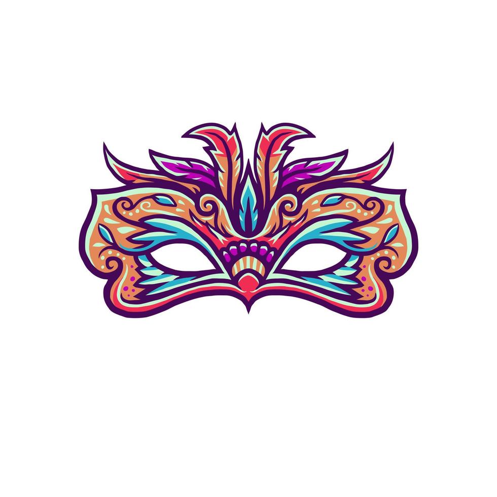 Set of carnival mask, hand drawn line art vector illustration, isolated on a white