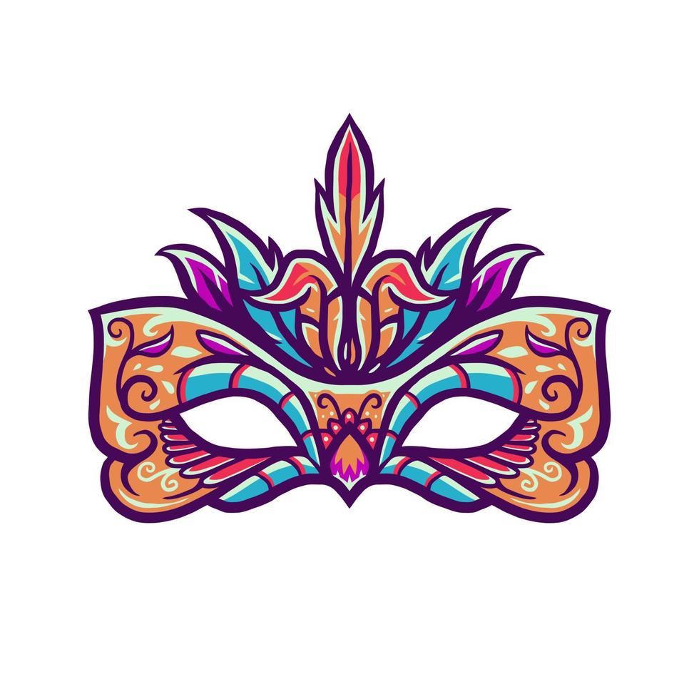 Carnival mask, hand drawn line with digital color, vector illustration