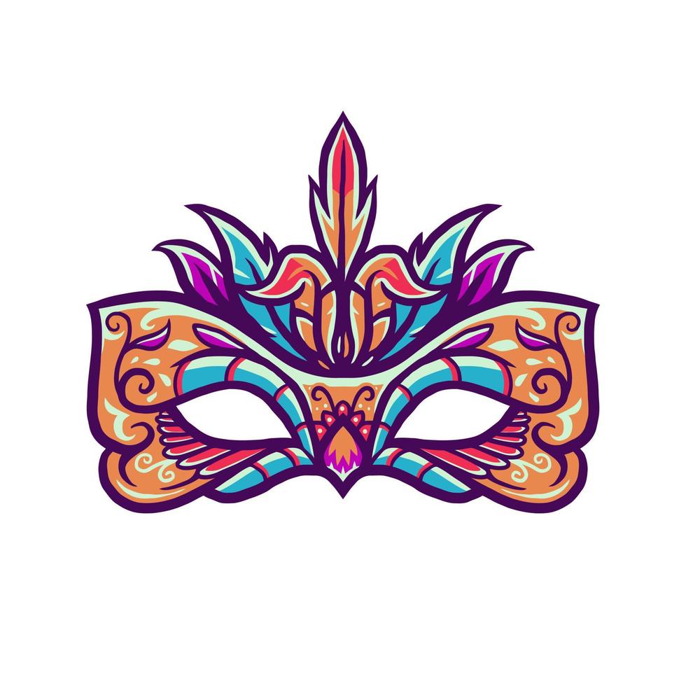 Carnival mask, hand drawn line with digital color, vector illustration