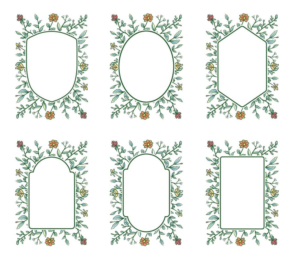 Floral frame collection, hand drawn line with digital color, vector illustration