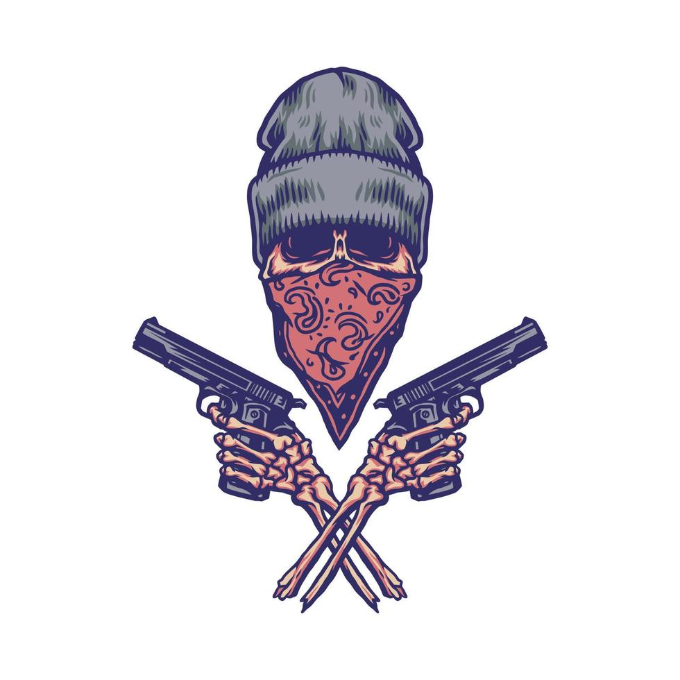 Bandit holding gun, hand drawn line with digital color, vector illustration