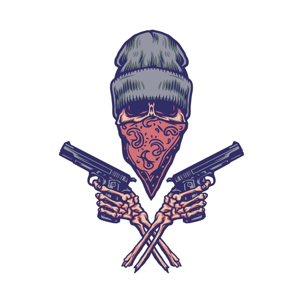 bandido sosteniendo un arma, línea dibujada a mano con color digital, ilustración vectorial vector