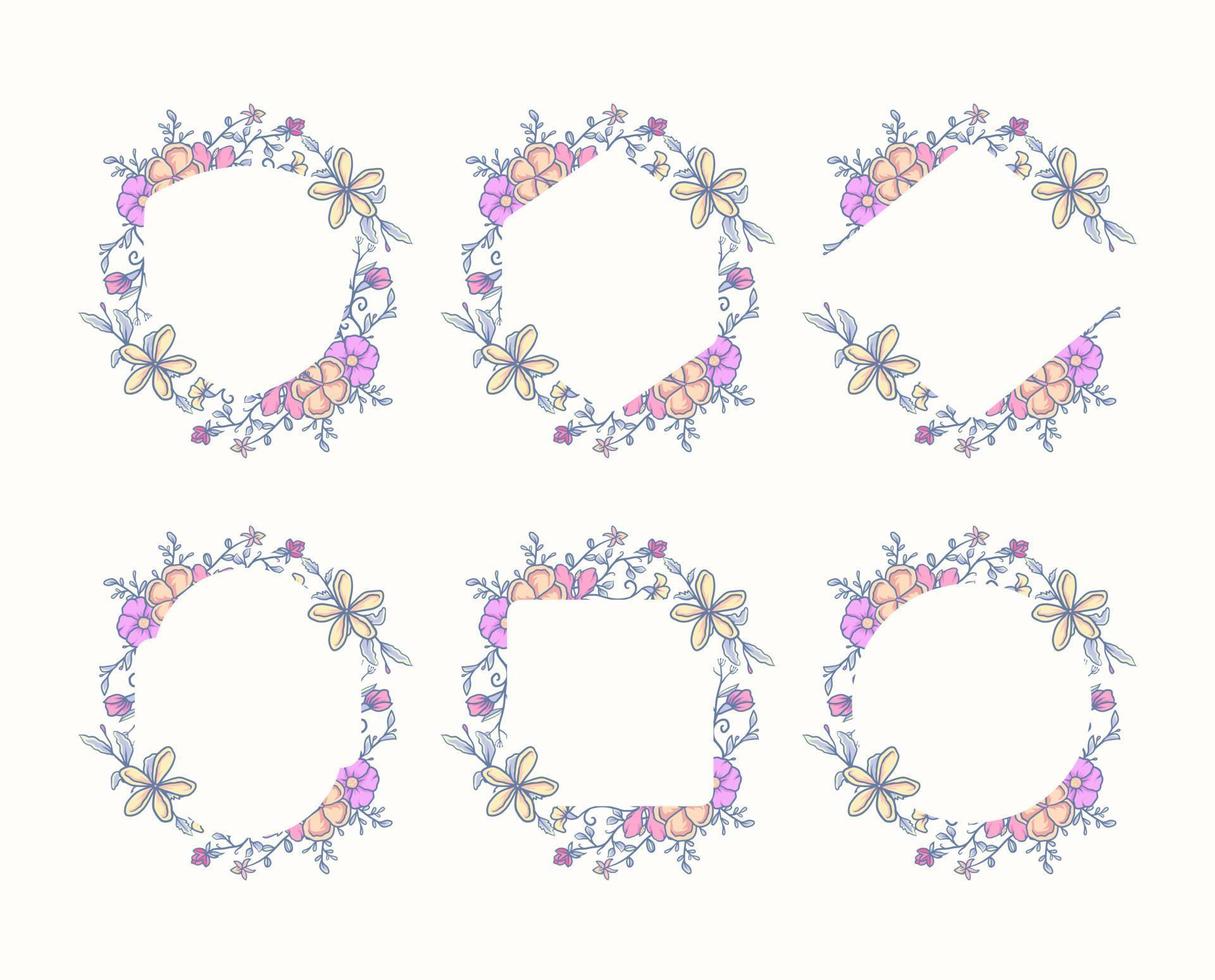 colección de marcos florales, línea dibujada a mano con color digital, ilustración vectorial vector