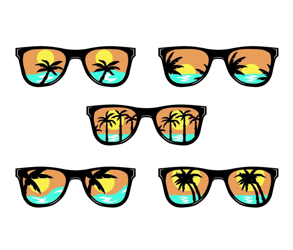 Set of beach sunglasses, hand drawn line with digital color, vector illustration