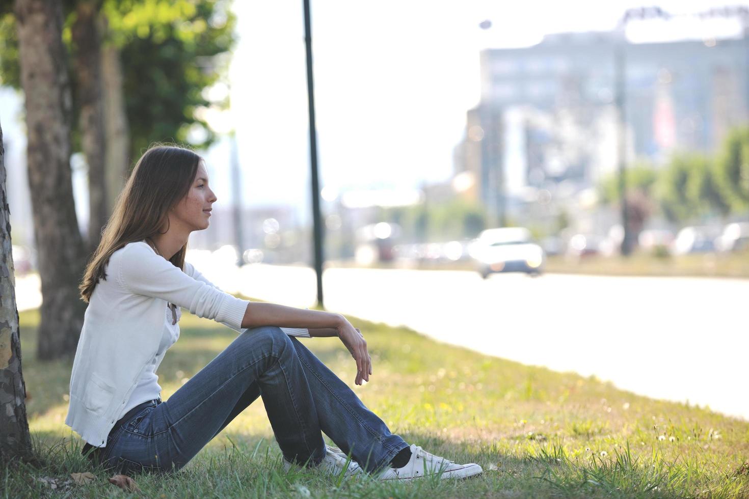 young woman havefun at street photo