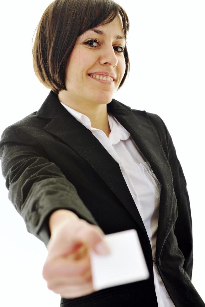 young business  woman displaying empty business card photo