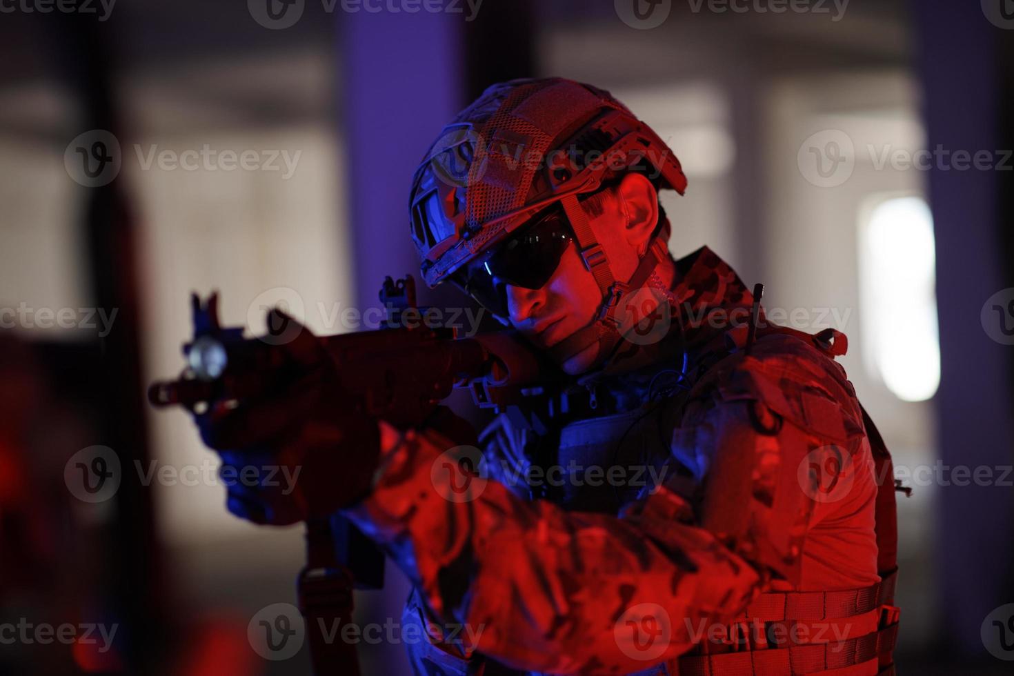 modern warfare soldier in urban environment battlefield photo