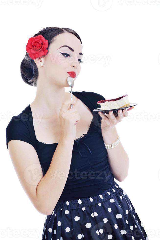 pinup retro  woman with travel bag isolated photo
