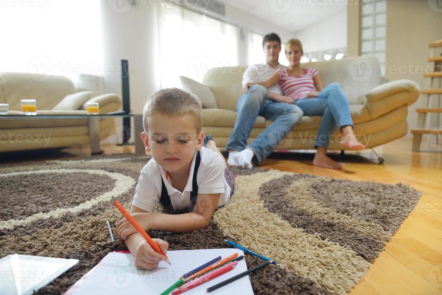 family drawing on school board at home photo