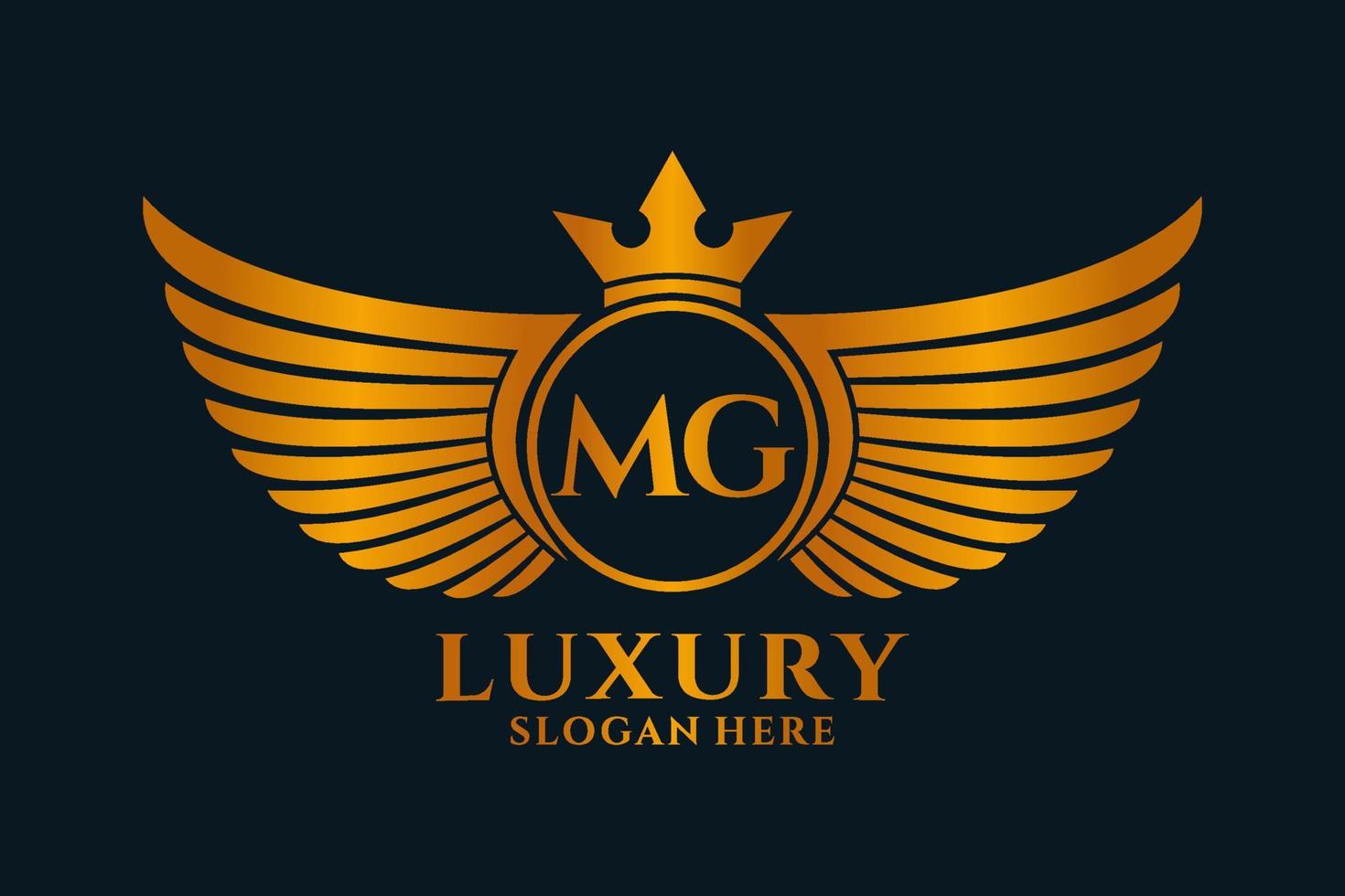 Luxury royal wing Letter MG crest Gold color Logo vector, Victory logo, crest logo, wing logo, vector logo template.
