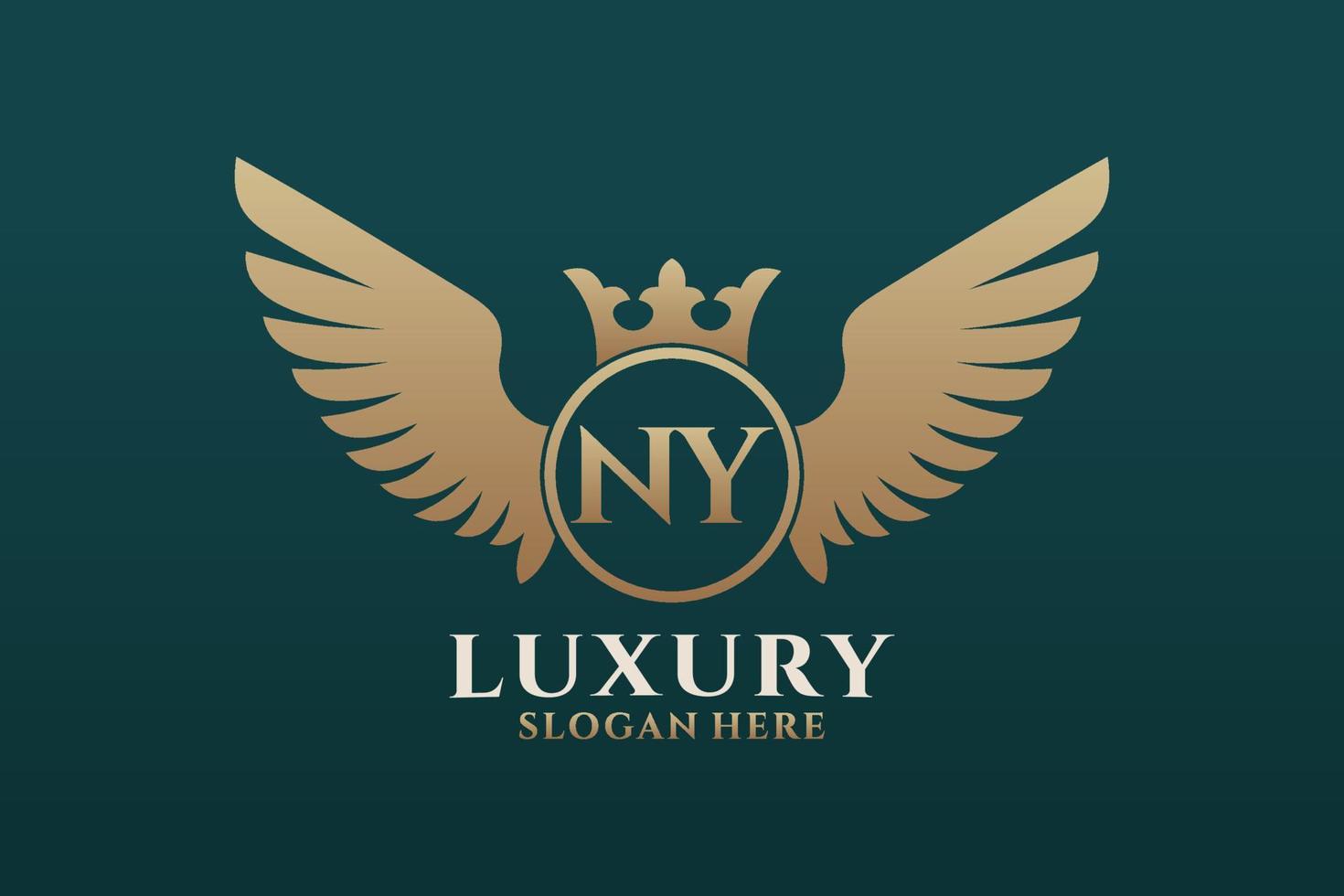 Luxury royal wing Letter NY crest Gold color Logo vector, Victory logo, crest logo, wing logo, vector logo template.