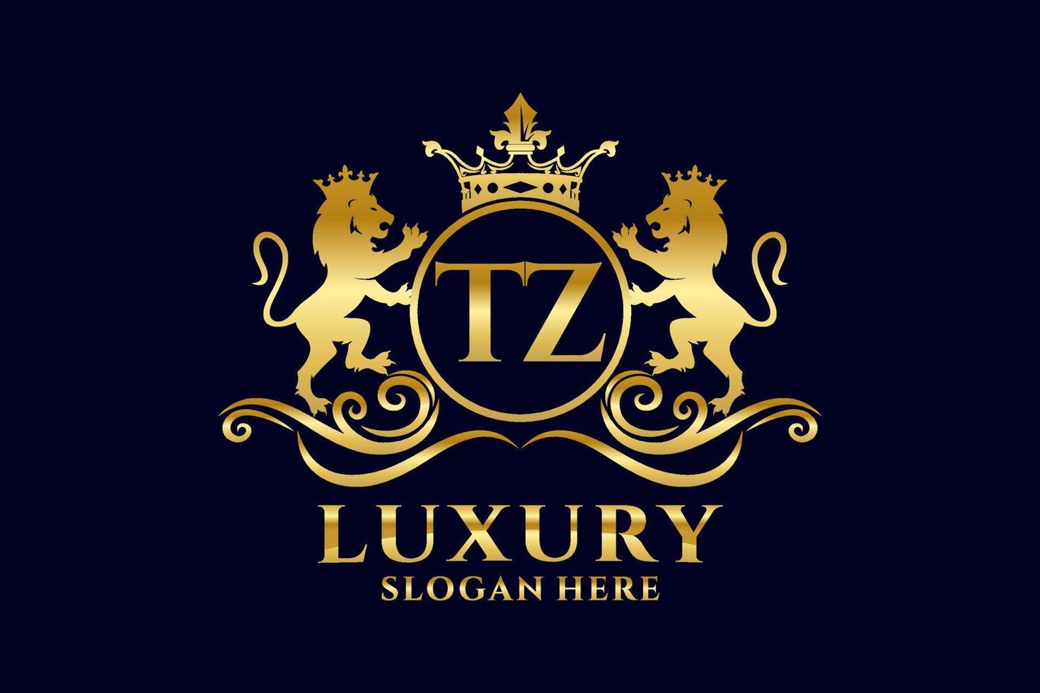 Initial TZ Letter Lion Royal Luxury Logo template in vector art for luxurious branding projects and other vector illustration.