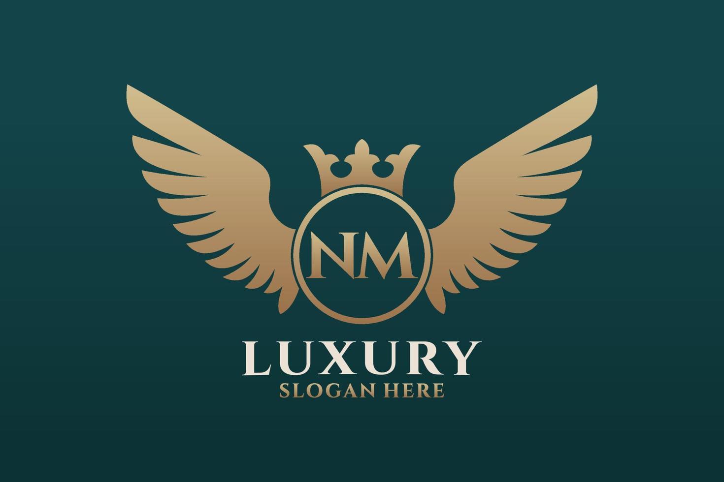 Luxury royal wing Letter NM crest Gold color Logo vector, Victory logo, crest logo, wing logo, vector logo template.