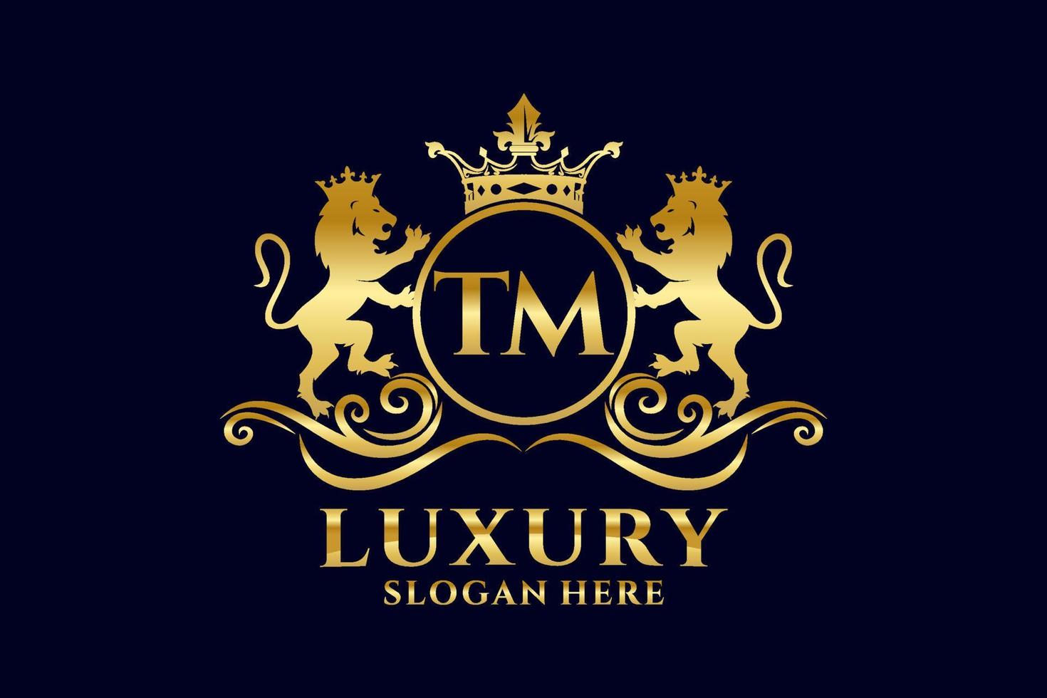 Initial TM Letter Lion Royal Luxury Logo template in vector art for luxurious branding projects and other vector illustration.