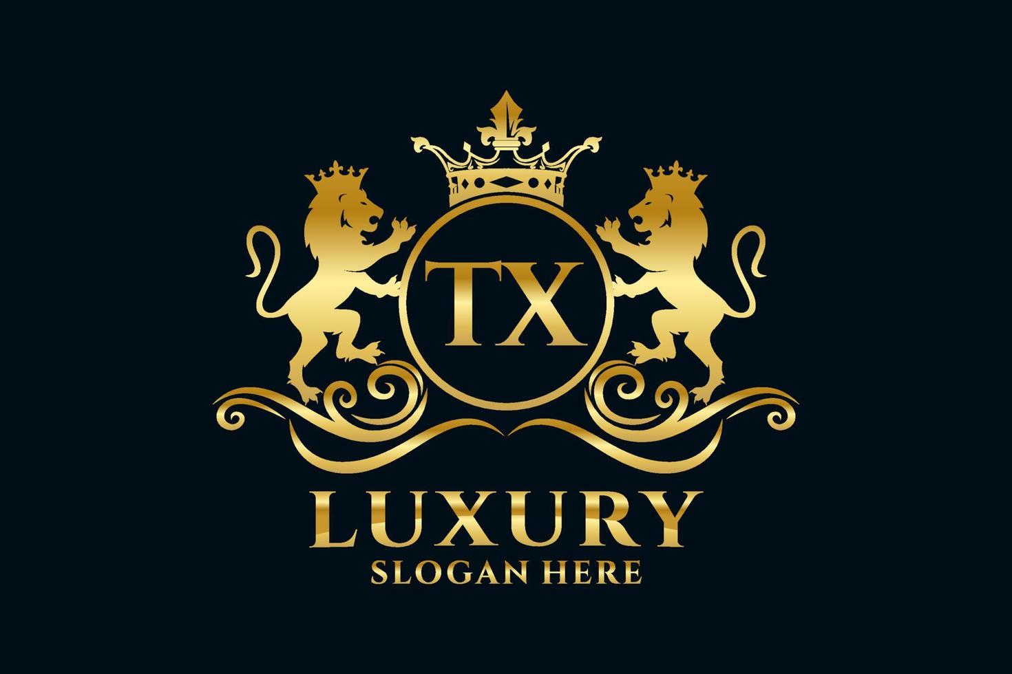 Initial TX Letter Lion Royal Luxury Logo template in vector art for luxurious branding projects and other vector illustration.