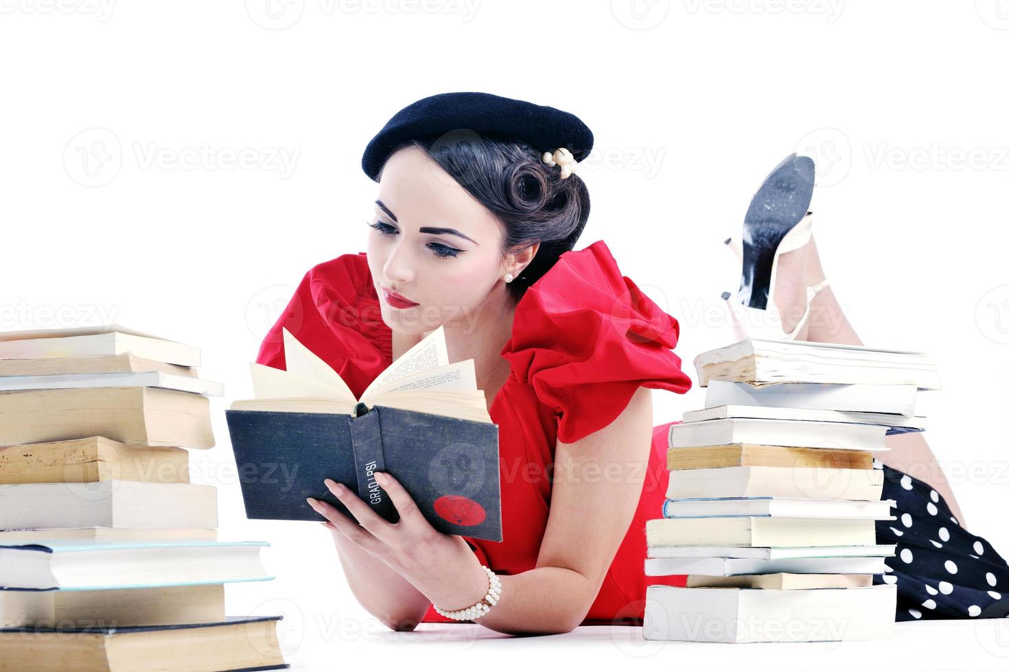 beautiful young woman read book photo