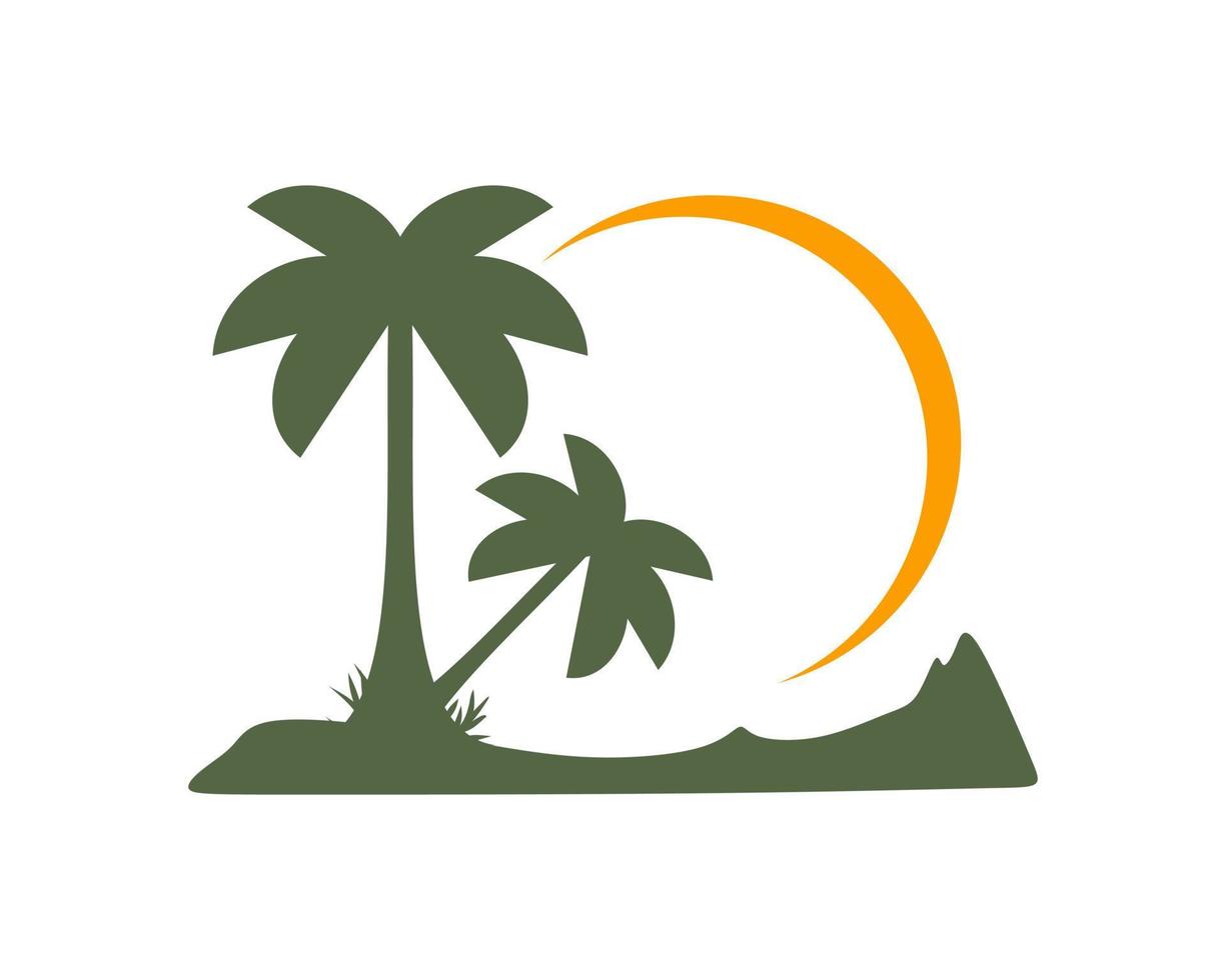 Two palm tree with sunset vector