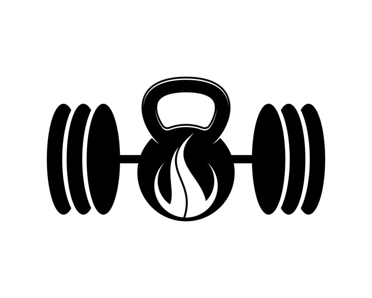 Barbell and dumbbell with fire inside vector
