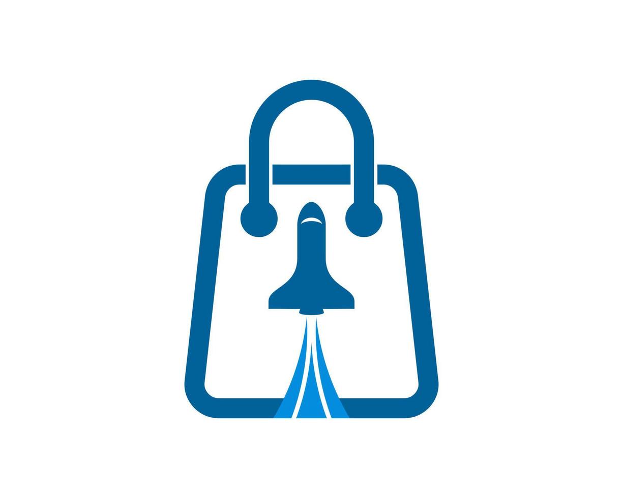 Shopping paper bag with rocket gliding inside vector