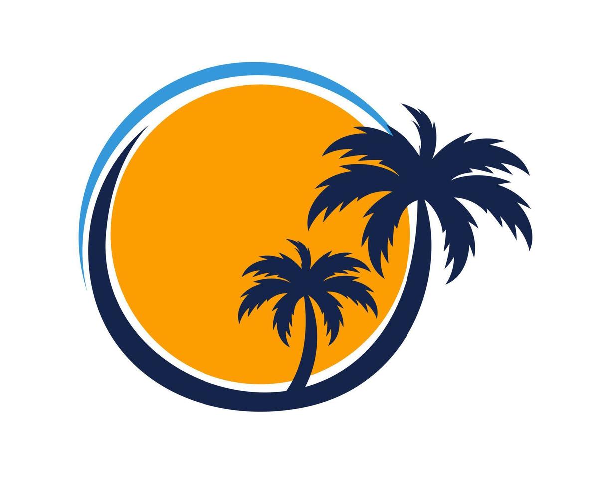 Palm tree with sky and sunset vector