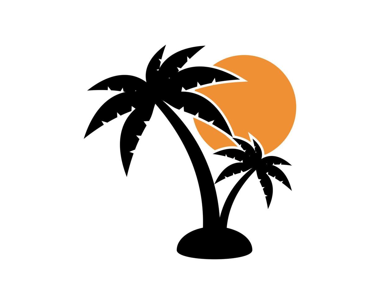 silueta de dos palmeras con puesta de sol vector
