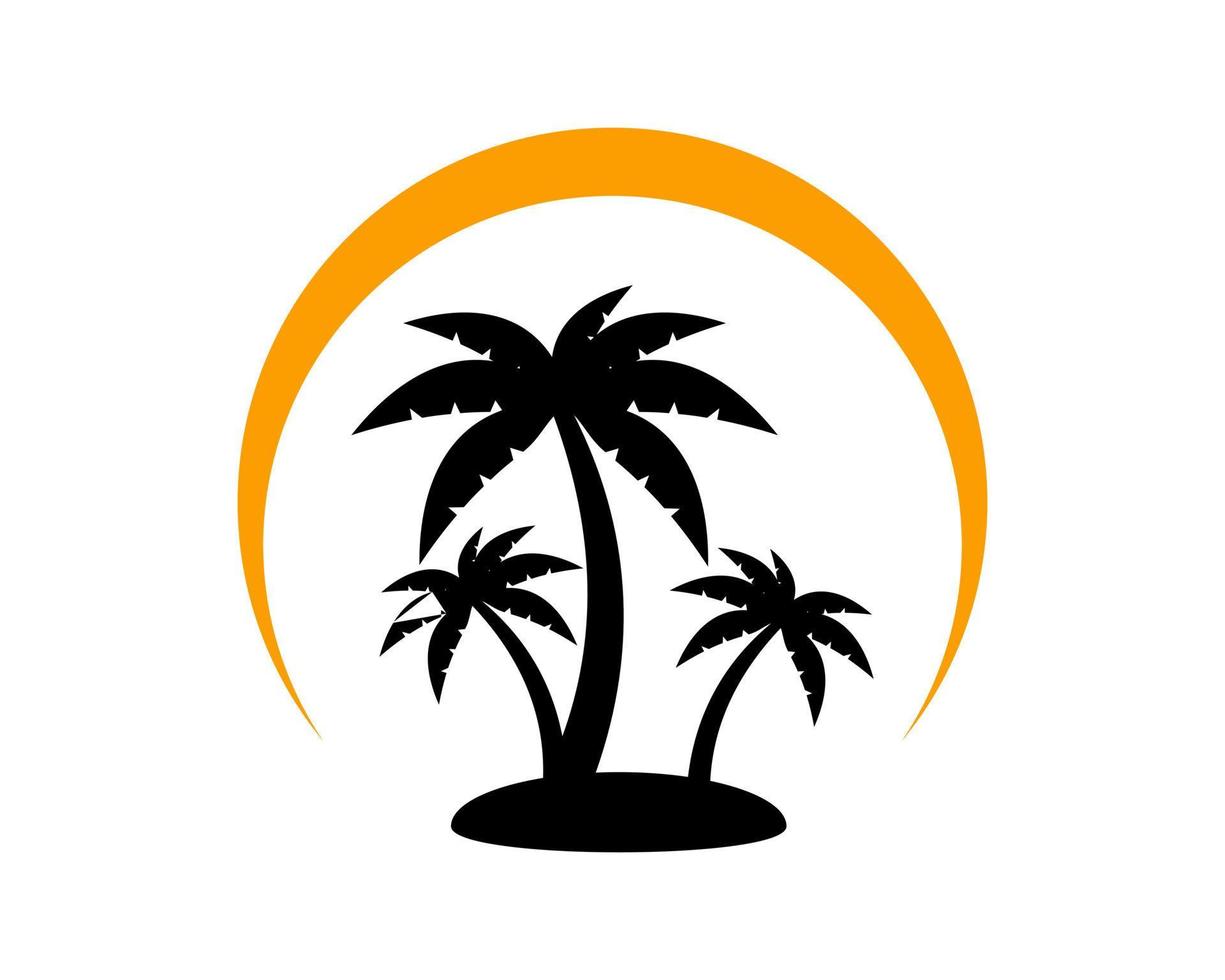 silueta de palmera con puesta de sol vector