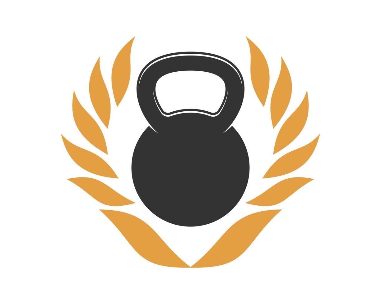 Gold leaves with dumbbell inside vector