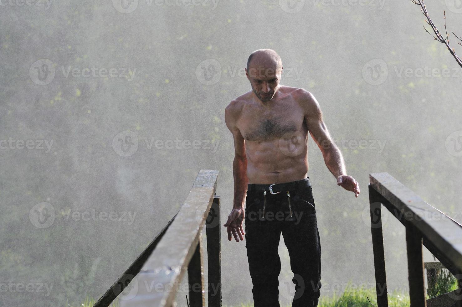 Man in waterfall photo