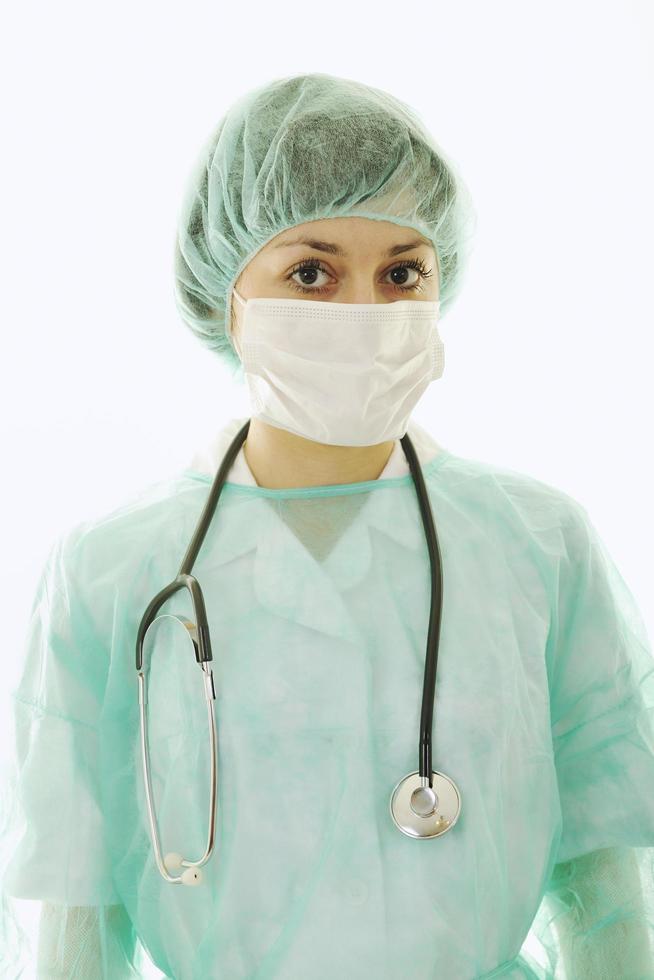 happy nurse with stethoscope  isolated on white photo