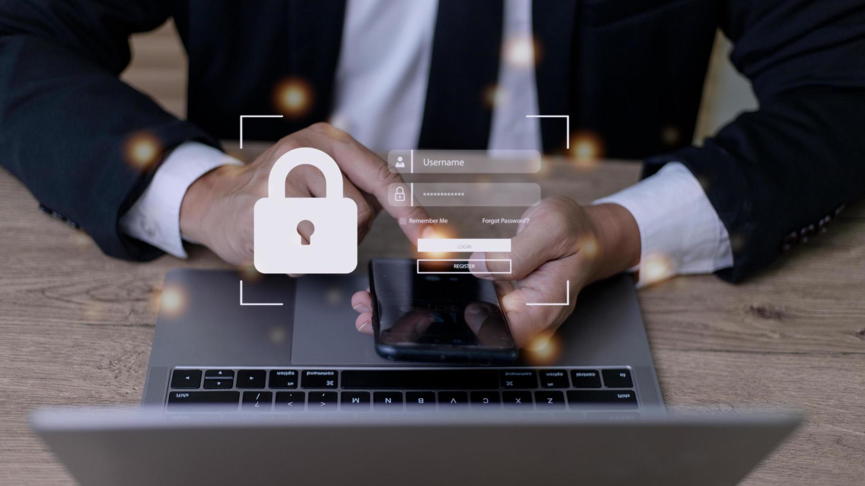 Concept of cyber security, information security and encryption, secure access to user's personal information, secure Internet access, cybersecurity. photo