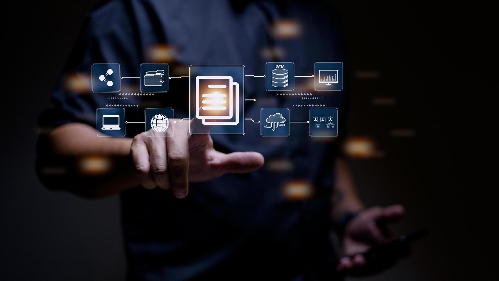 Businessman using a computer to document management concept, online