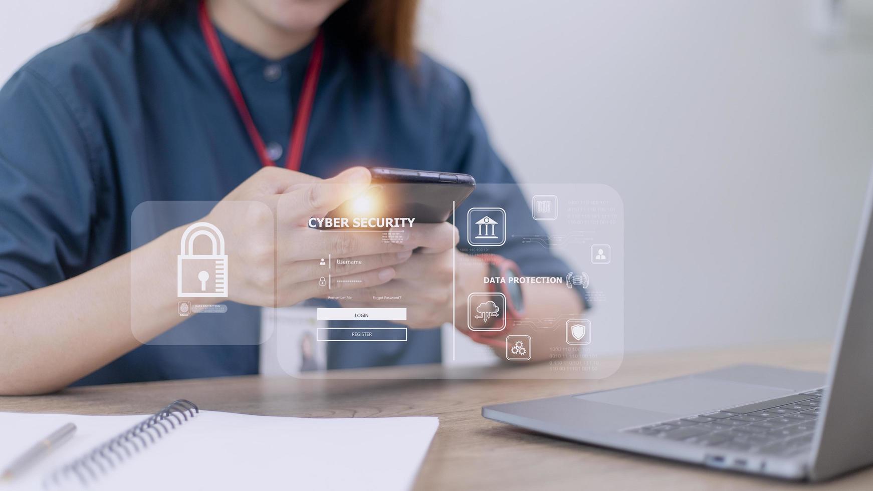 cybersecurity concept, user privacy security and encryption, secure internet access Future technology and cybernetics, screen padlock. photo