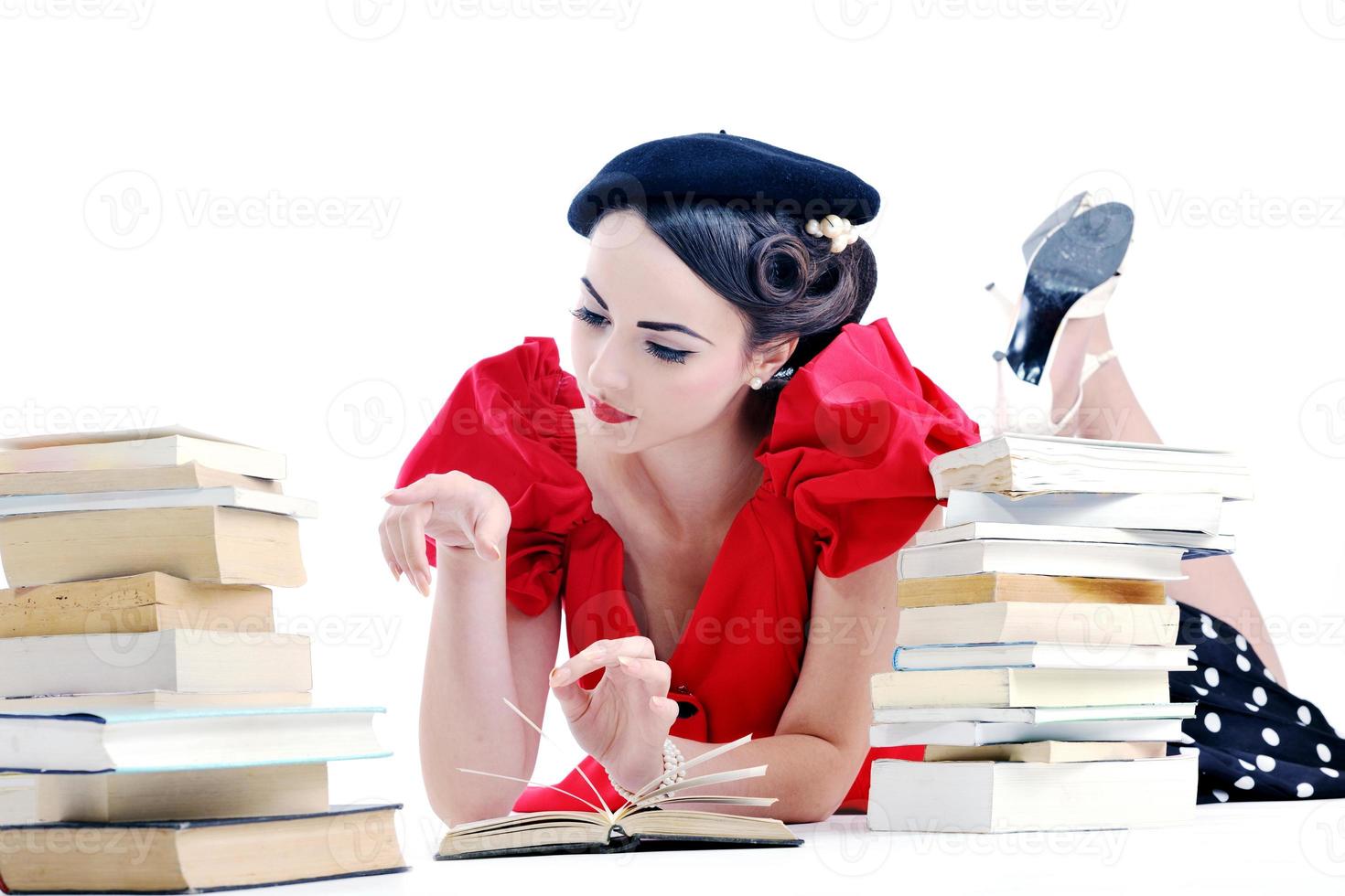 beautiful young woman read book photo