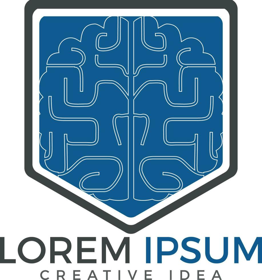 Creative brain shield logo design. Think idea concept. Brainstorm power thinking brain Logotype icon. vector