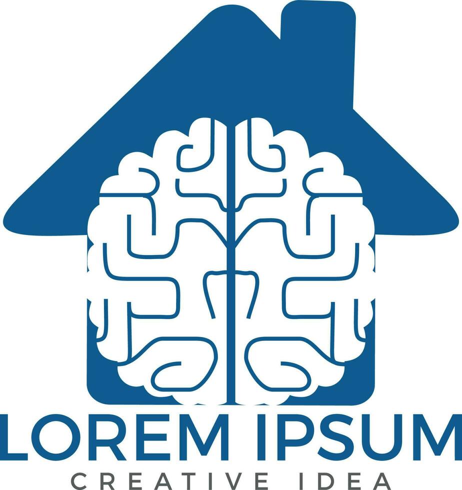 diseño creativo del logo de la casa del cerebro. pensar en el concepto de idea. lluvia de ideas icono de logotipo de cerebro de pensamiento de poder. vector