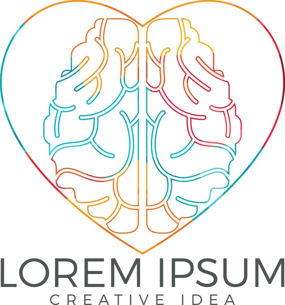 Creative brain heart shape logo design. Think idea concept. Brainstorm power thinking brain Logotype icon. vector