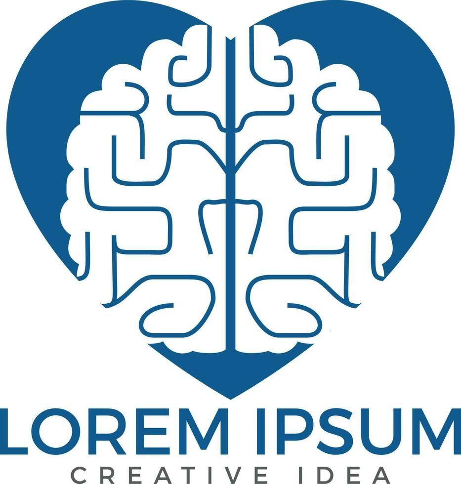 Creative brain heart shape logo design. Think idea concept. Brainstorm power thinking brain Logotype icon. vector