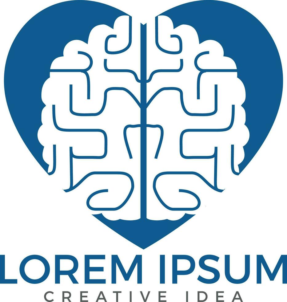 diseño creativo del logo en forma de corazón cerebral. pensar en el concepto de idea. lluvia de ideas icono de logotipo de cerebro de pensamiento de poder. vector