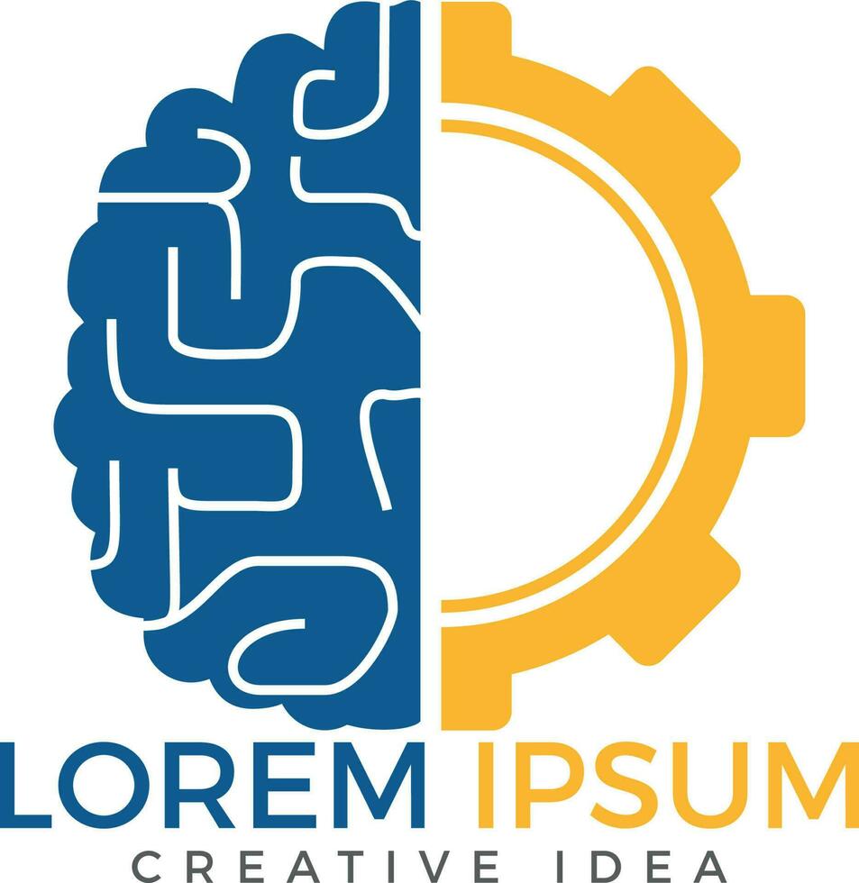Brain and gear cog logo design. Education and mechanic symbol or icon. Unique science and industrial logotype design template. vector