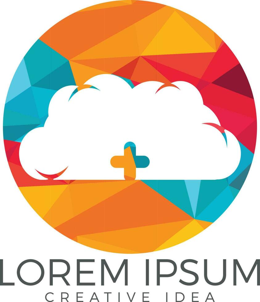 Cloud and plus logo design. Computing sign concept. vector