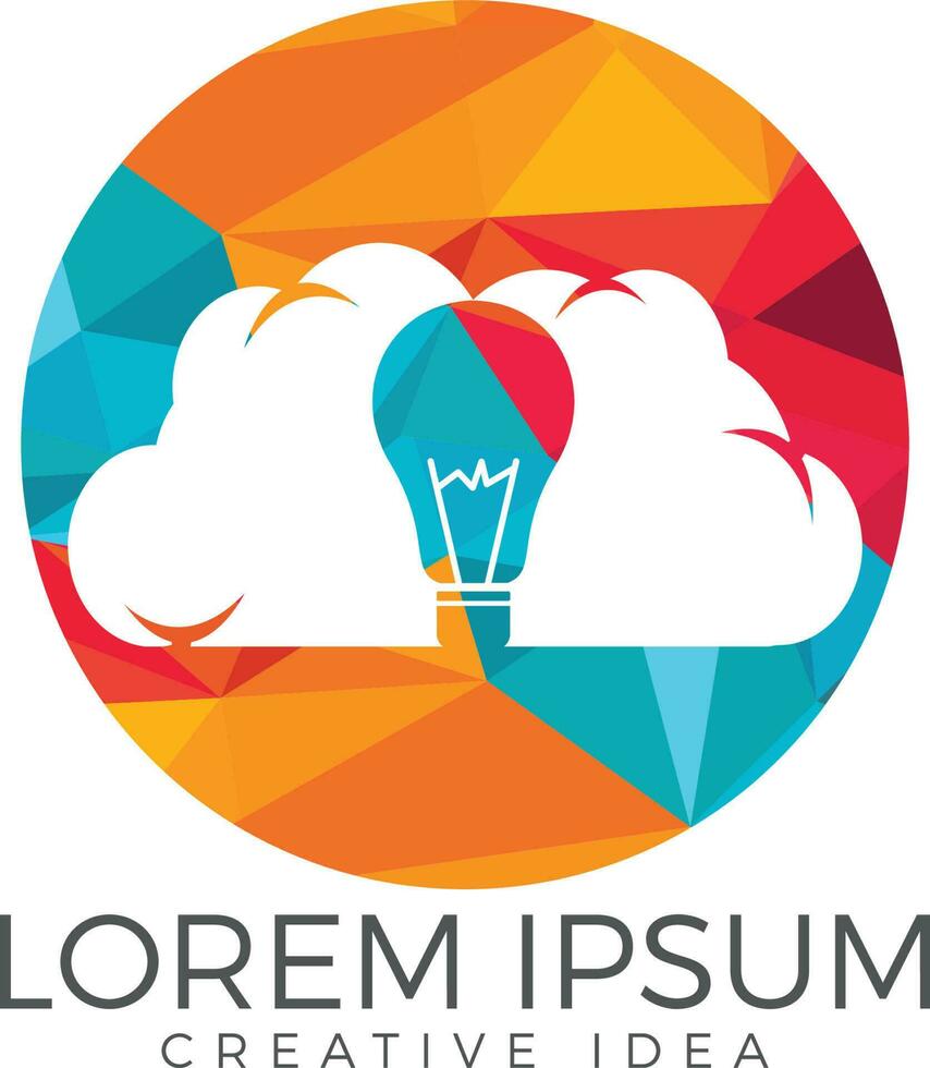 Bulb Cloud Logo Design. Idea cloud logo template with an abstract light bulb inside a cloud, representing idea, invention, smart solutions. vector