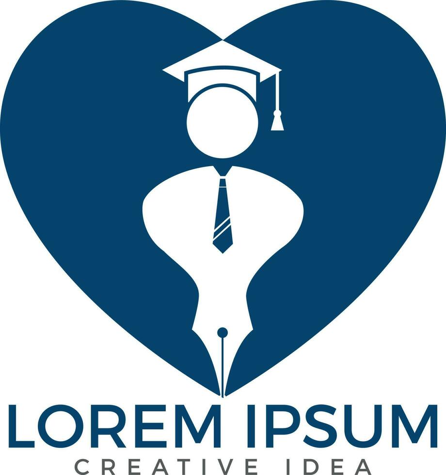 punta de pluma o punta de pluma con un vector de logotipo de cabeza y corazón de hombre. logotipo de educación. diseño de logotipo vectorial institucional y educativo.