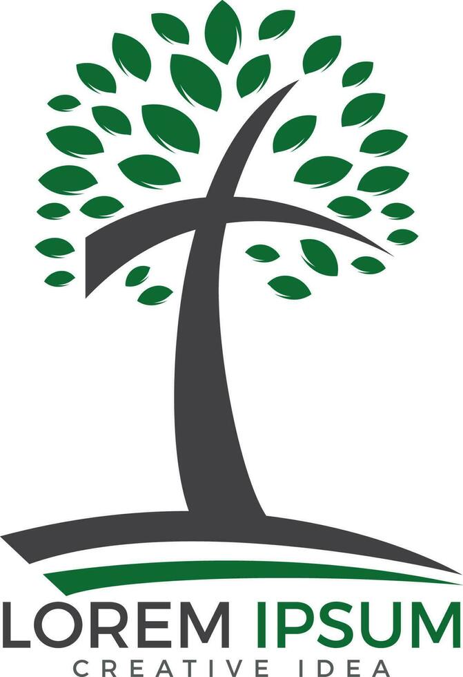 diseño del vector del icono del símbolo de la cruz religiosa del árbol.