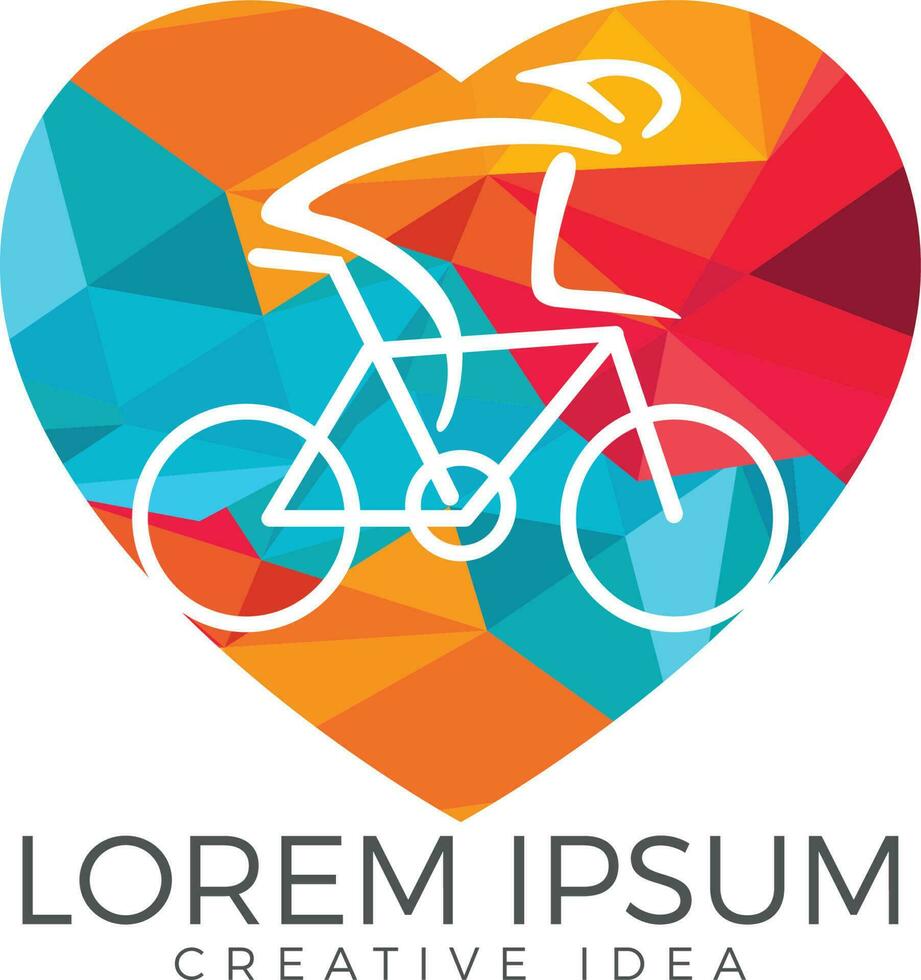 Bicycle and heart logo design. Love my bike label template design. vector