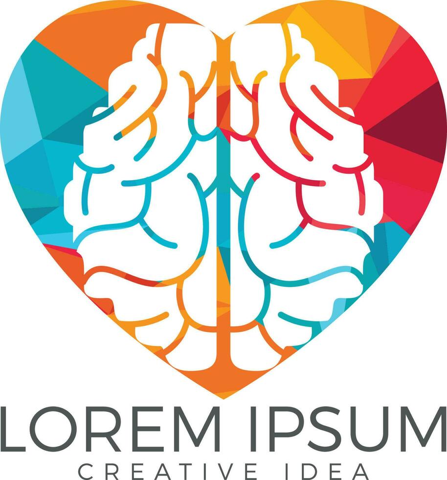 Creative brain heart shape logo design. Think idea concept. Brainstorm power thinking brain Logotype icon. vector