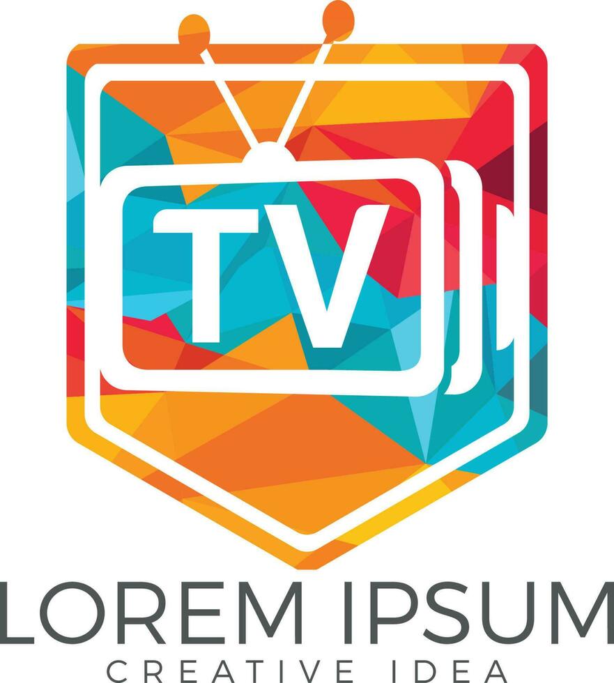 diseño del logotipo del escudo de tv con letras. plantilla de concepto de diseño de logotipo de medios de televisión. vector